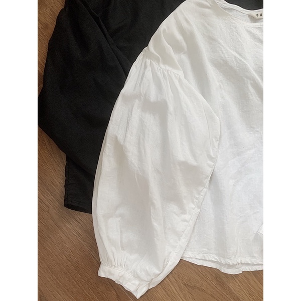 Áo sơ mi tay bồng dáng suông cổ tròn linen Nhật mỏng nhẹ thiết kế cao cấp CALM