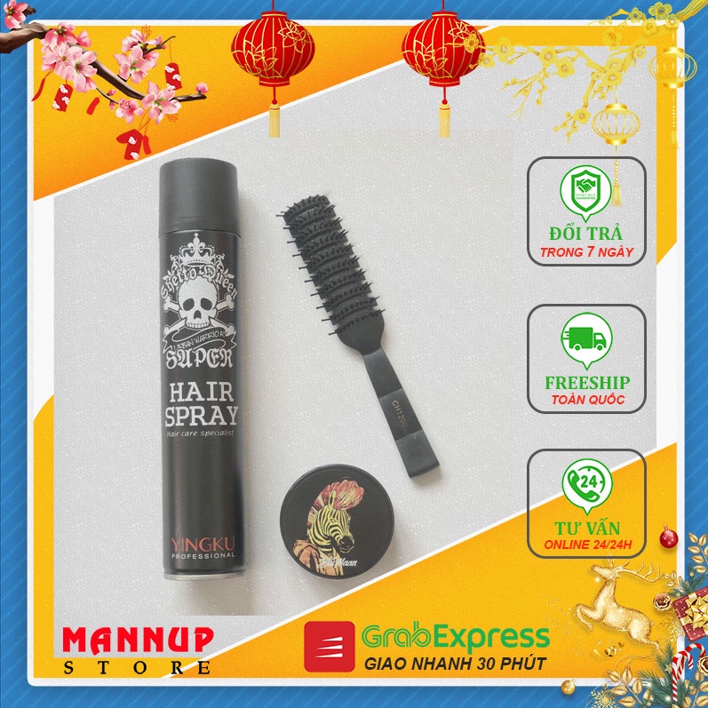 Combo Keo Xịt Tóc Hair Spray + Sáp Vuốt Tóc Ngựa Vằn Blumaan + Lược Tạo Kiểu Tóc Chaoba CH1200 - Hàng Chính Hãng