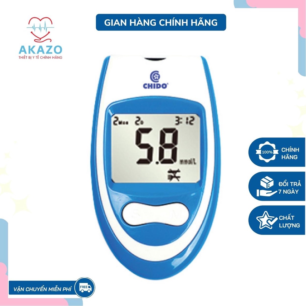 Máy đo đường huyết CHIDO (Nhật) tặng hộp 50 que thử + gói 50 kim lấy máu - Bảo hành 5 năm chính hãng
