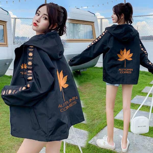 ÁO KHOÁC DÙ CÓ MŨ  HOẠ TIẾT LÁ PHONG | BigBuy360 - bigbuy360.vn