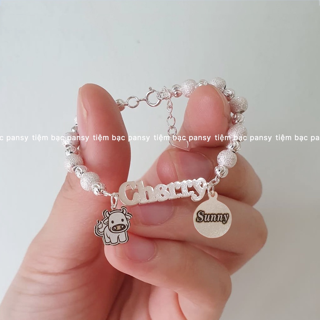 Vòng lắc bạc ta cho bé PANSY dạng chuỗi bi cao cấp, khắc tên theo yêu cầu
