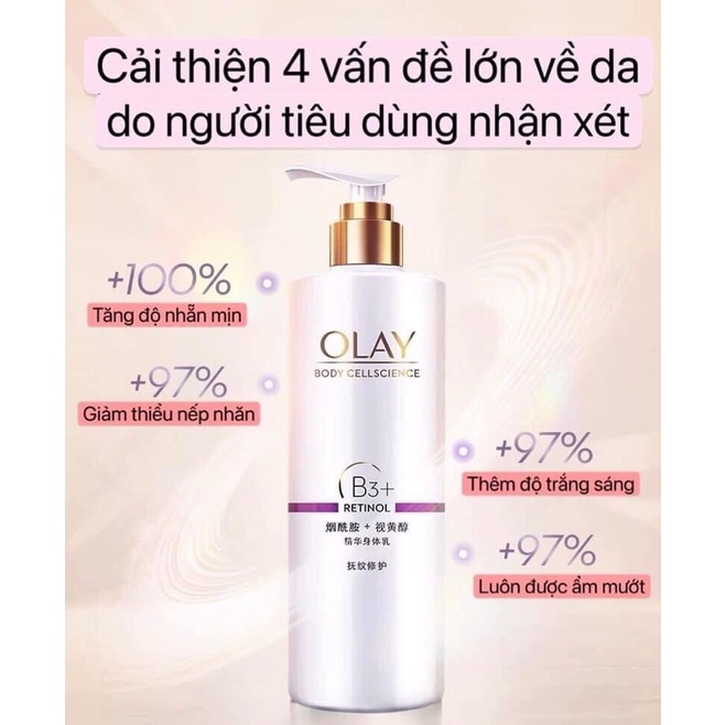 Lotion dưỡng thể trắng da Olay B3 + retinol sêu mịn, bật tone