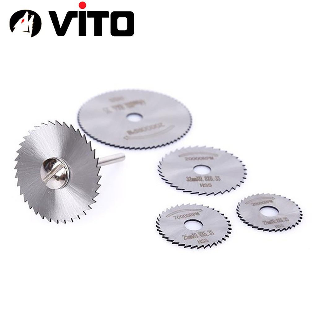 Bộ 7 Chi Tiết (Lưỡi Cắt + Trục) Đĩa Cắt Mini, Cán 3.2mm VITO Thép HSS Chắc Chắn