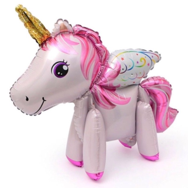 Set trang trí sinh Nhật mẫu ngựa 1 sừng pony 3D Hồng xanh