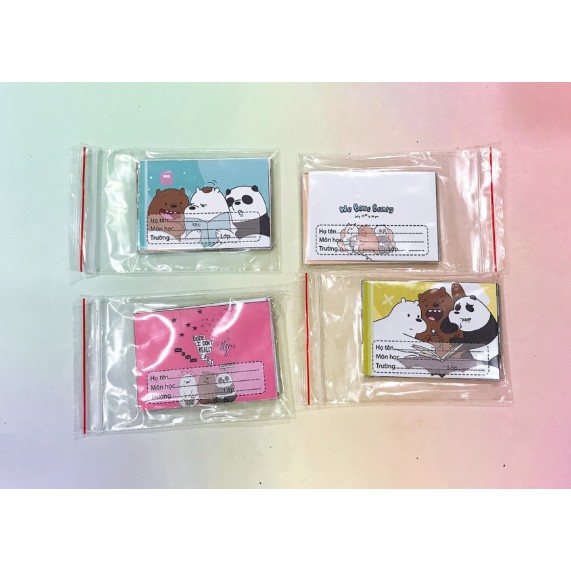 Nhãn vở bare bear ba anh em gấu NV5 hoạt hình set 16 chiếc có keo dán sẵn