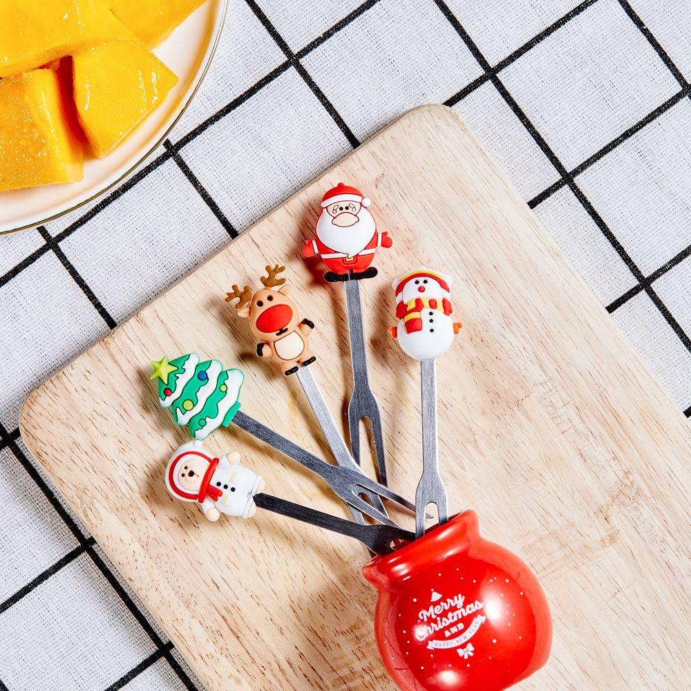 Set 5 Nĩa Ăn Trái Cây Hình Ông Già Noel Người Tuyết Tuần Lộc Giáng Sinh Lấp Lánh Trang Trí Bàn Tiệc Giáng Sinh Năm Mới