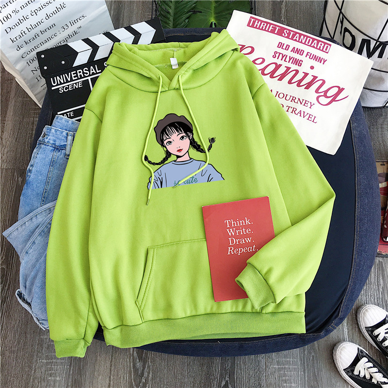 Áo hoodie tay dài in hình cô gái hoạt hình thời trang năng động
