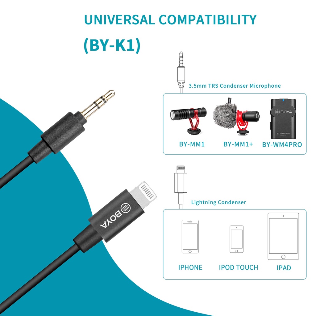 Cáp kết nối BY-K1 Chuyển Từ Jack 3.5mm sang Cổng Lightning