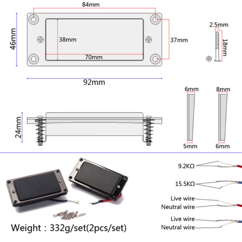 Cầu Đàn Humbucker Màu Đen Kèm Khung Cho Đàn Guitar LP 6