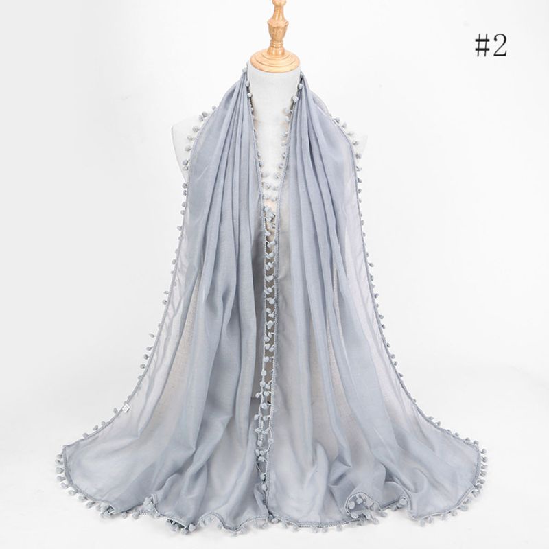 Khăn Choàng Cổ Bằng Cotton Linen Màu Trơn Tua Rua 180x80cm Cho Nữ