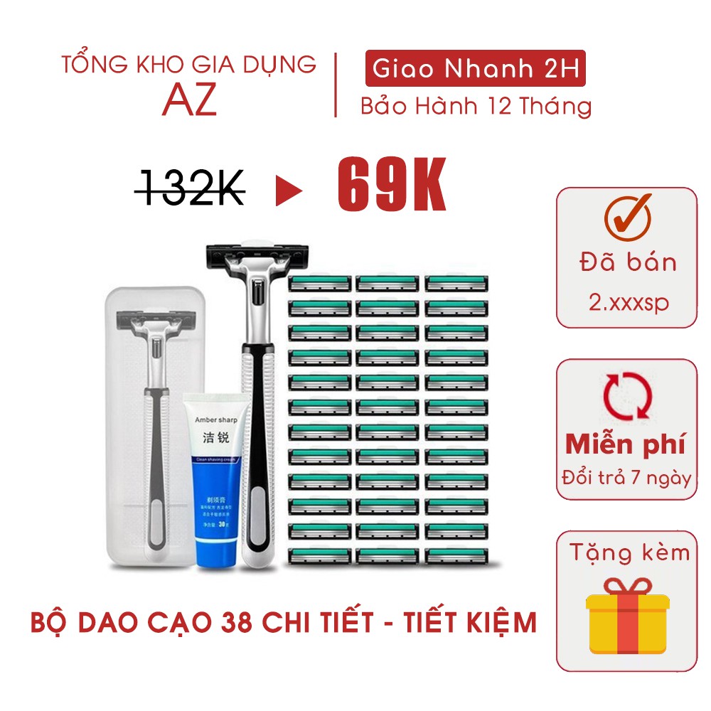 Bộ cạo râu 38 món - bộ dao cạo râu cao cấp 38 món (1 dao cạo + 36 lưỡi + 1 tuýp kem cạo) -bộ kit cạo râu loại tốt