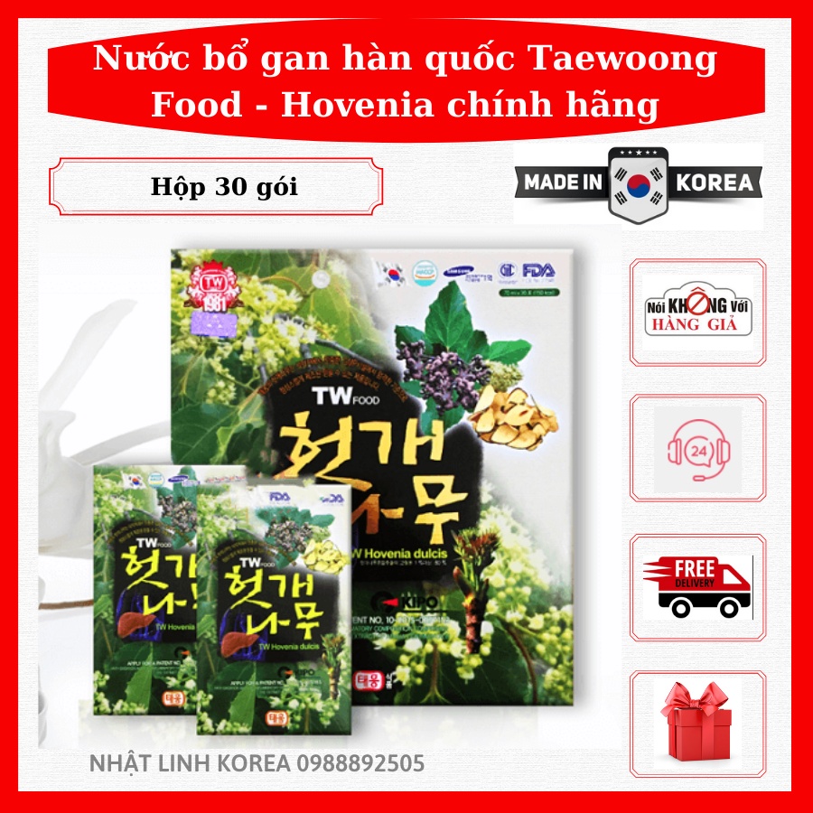 Nước bổ gan hàn quốc Taewoong Food, Hovenia chính hãng - hộp 30 gói
