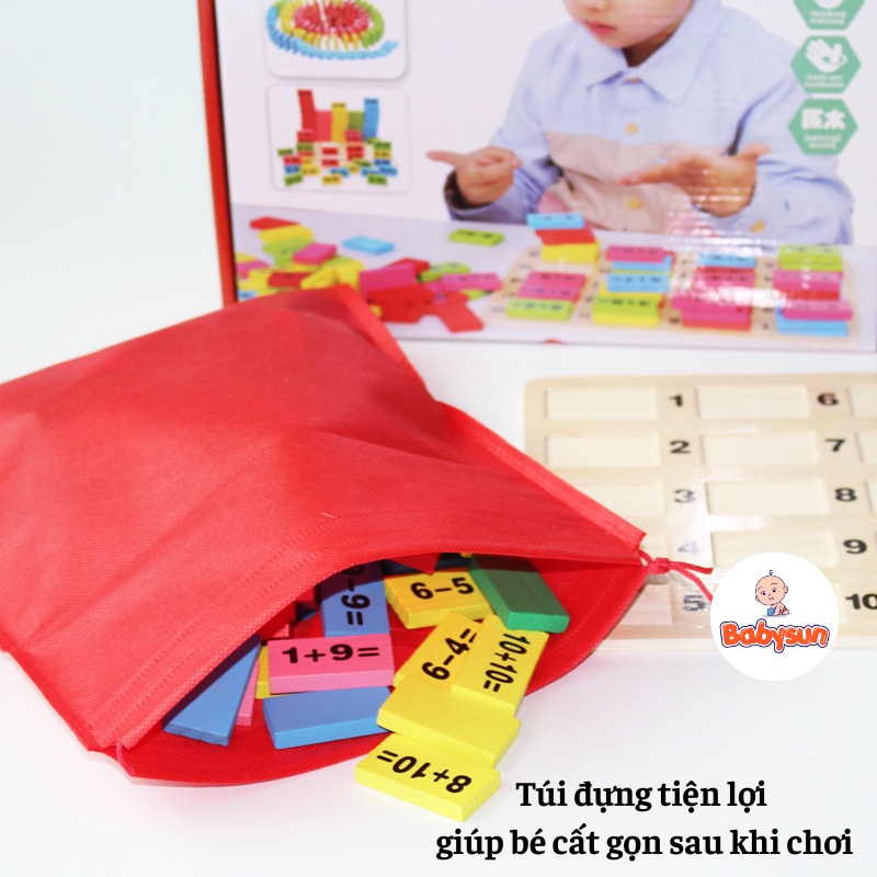 Bộ 110 Quân Domino Phép Tính Học Toán Bằng Gỗ, Đồ Chơi Toán Học, Ghép Hình, Xếp Hình Cho Bé