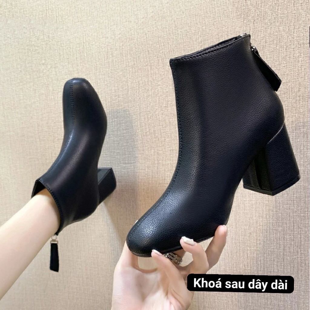 Bốt - Boots thời trang cổ thấp da lỳ, gót 6cm