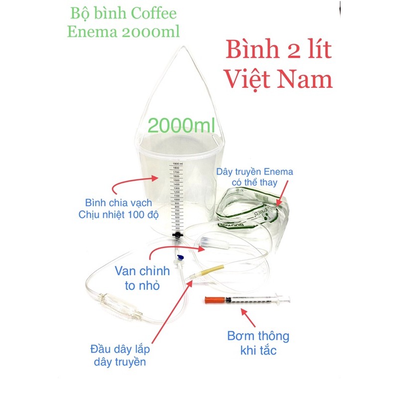 Bộ bình truyền cà phê Enema 2000ml lắp được dây hút