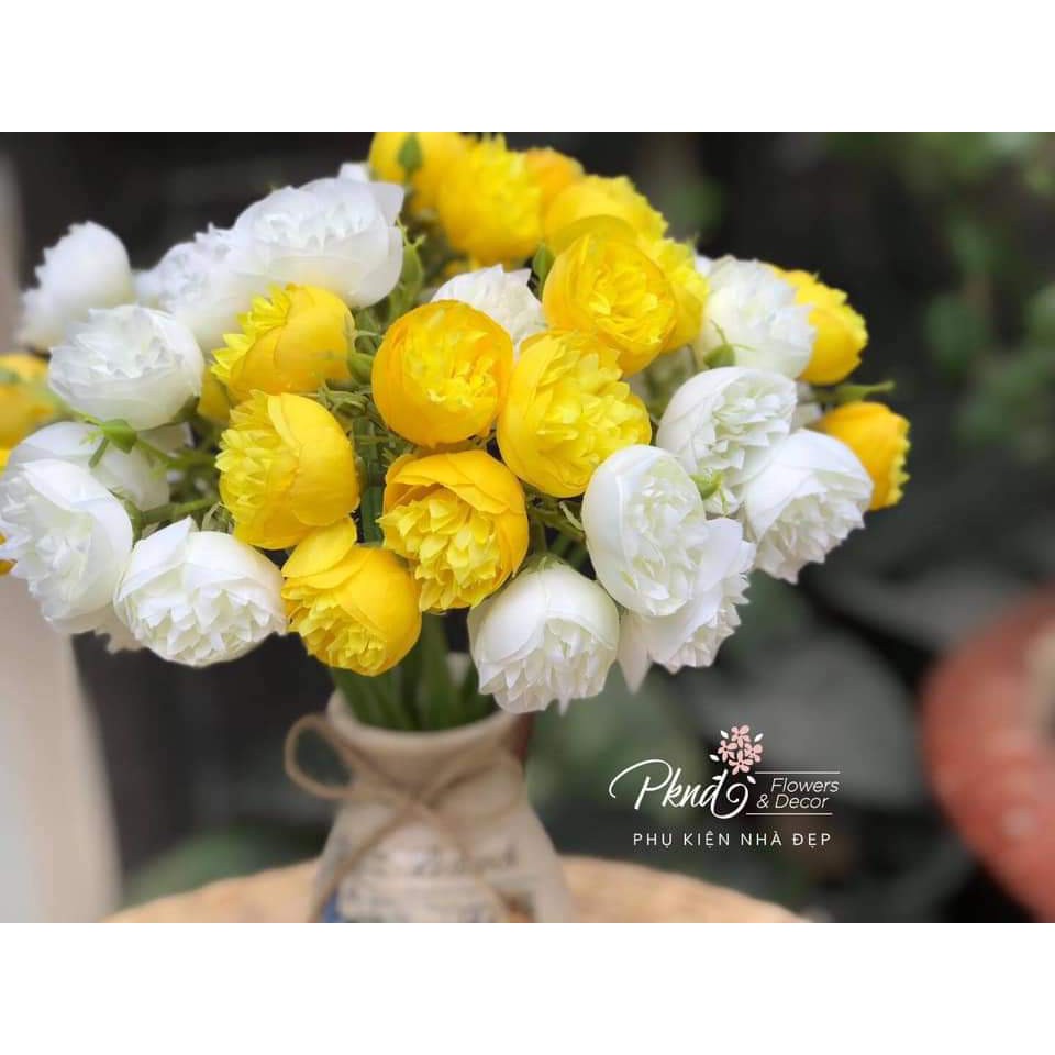 Bình hoa giả trà lụa đẹp trang trí phòng khách để bàn cao cấp PKND FLOWERS &amp; DECOR