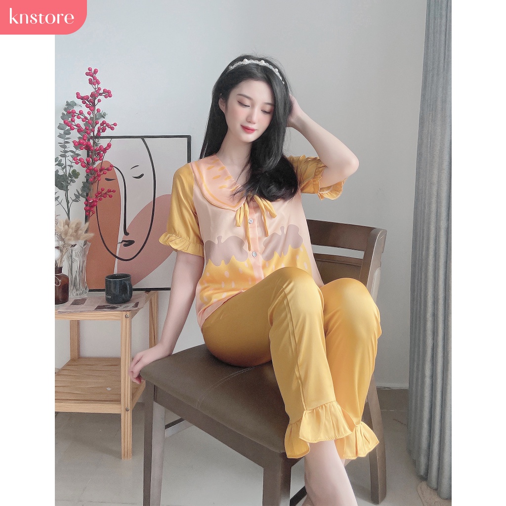 Đồ Ngủ Lụa Satin Tay Ngắn Quần Dài, Bộ Pijama Lụa Cao Cấp Mát Mịn Không Nhăn Ảnh Thật Của Shop - Kn Store | BigBuy360 - bigbuy360.vn