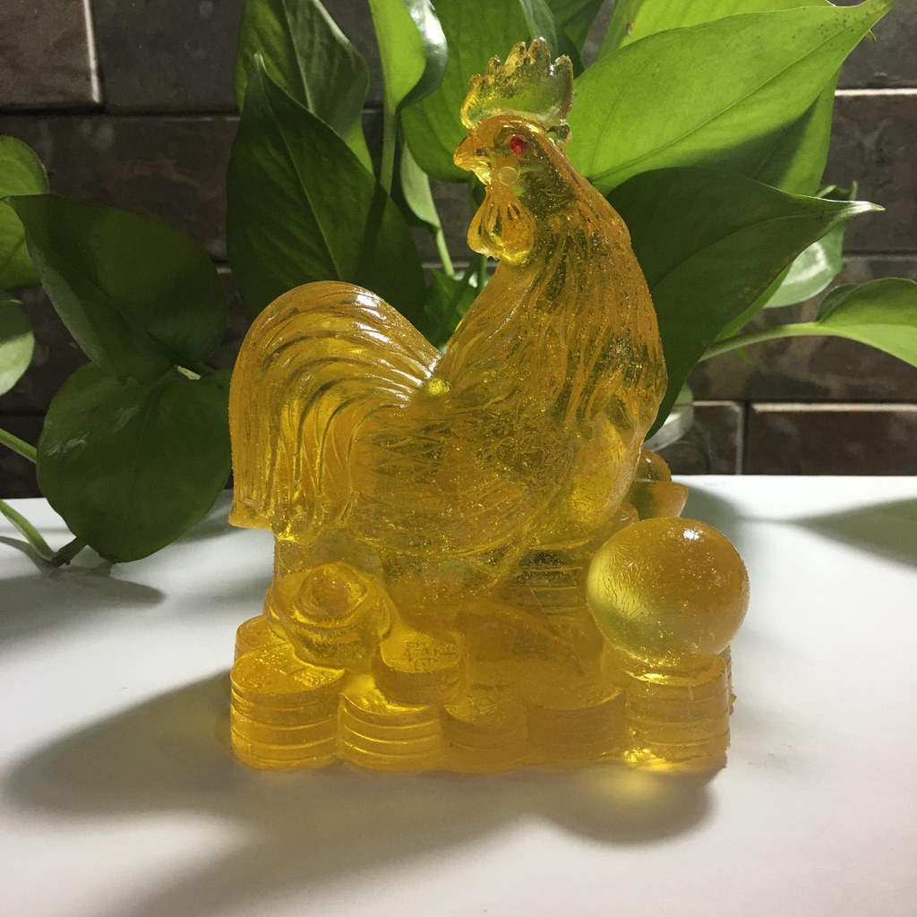 Tượng gà trống phong thủy màu vàng cao 15 cm