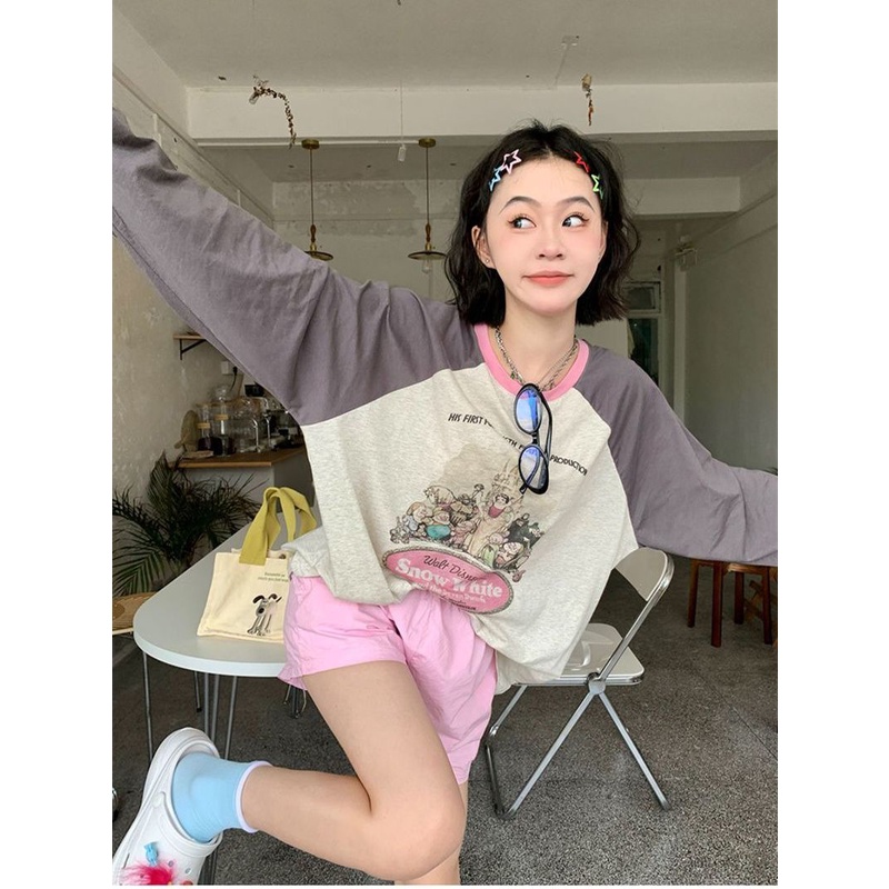 JSC Áo Thun Tay Dài Dáng Rộng Phong Cách Retro Mỹ Plus Size Cho Nữ MM100kg 300Kg