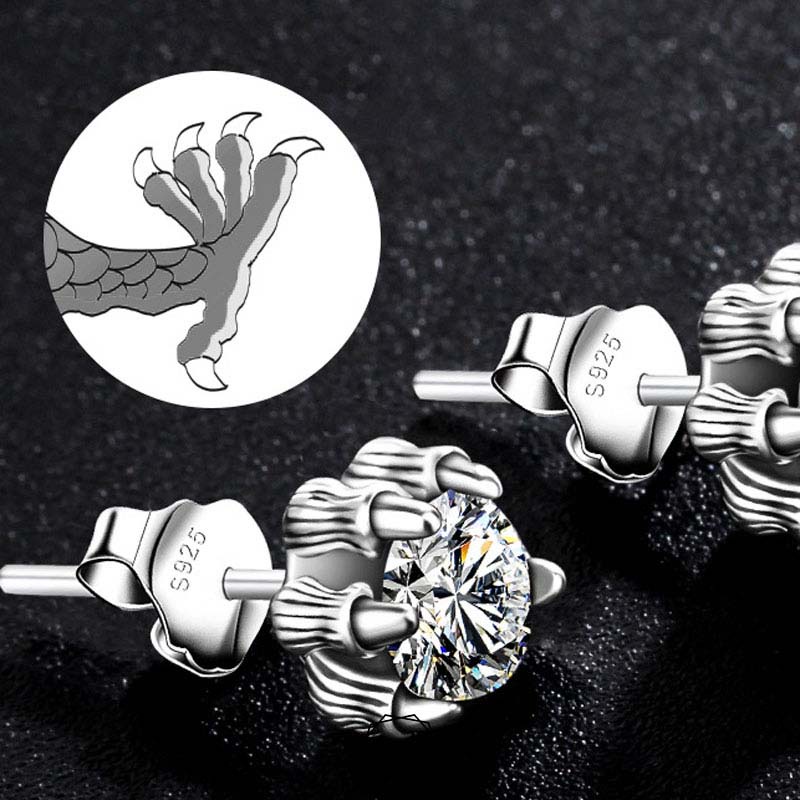 Bông tai bạc nam đinh tán móng vuốt rồng Draclaw – khuyên tai ViVi_Gift