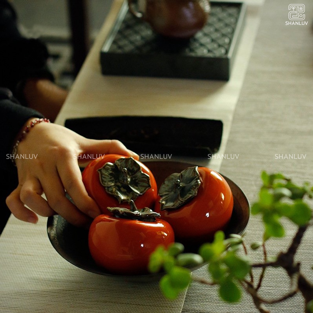 Hũ Đựng Trà Quả Hồng Như Ý Bằng Gốm Sứ Shanluv