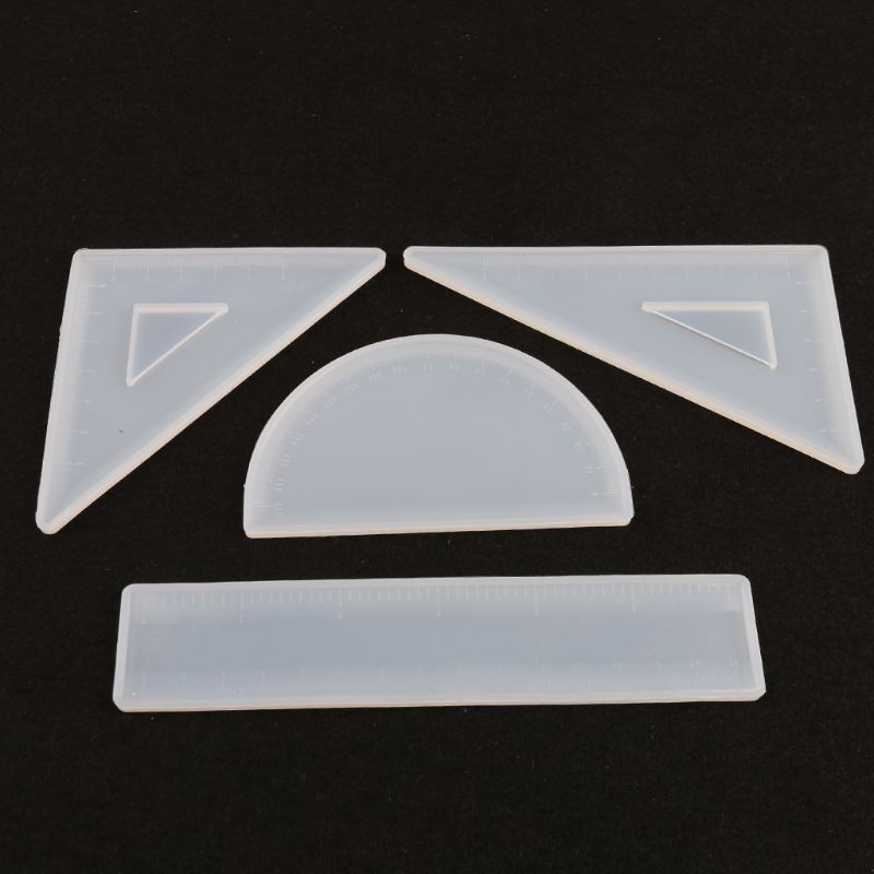 Bộ khuôn silicon đổ nhựa resin tạo hình 4 kiểu dáng thiết kế sáng tạo độc đáo sử dụng làm thủ công hình thước kẻ / eke