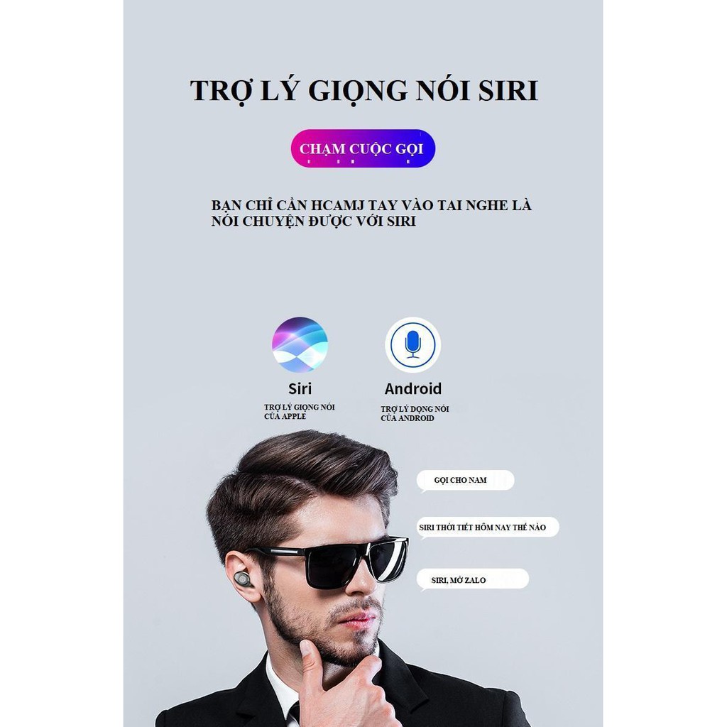 Tai nghe bluetooth 5.0 Yoking F9 bản tiếng anh âm thanh nghe gọi HD, chống nước IPX7, chống ồn