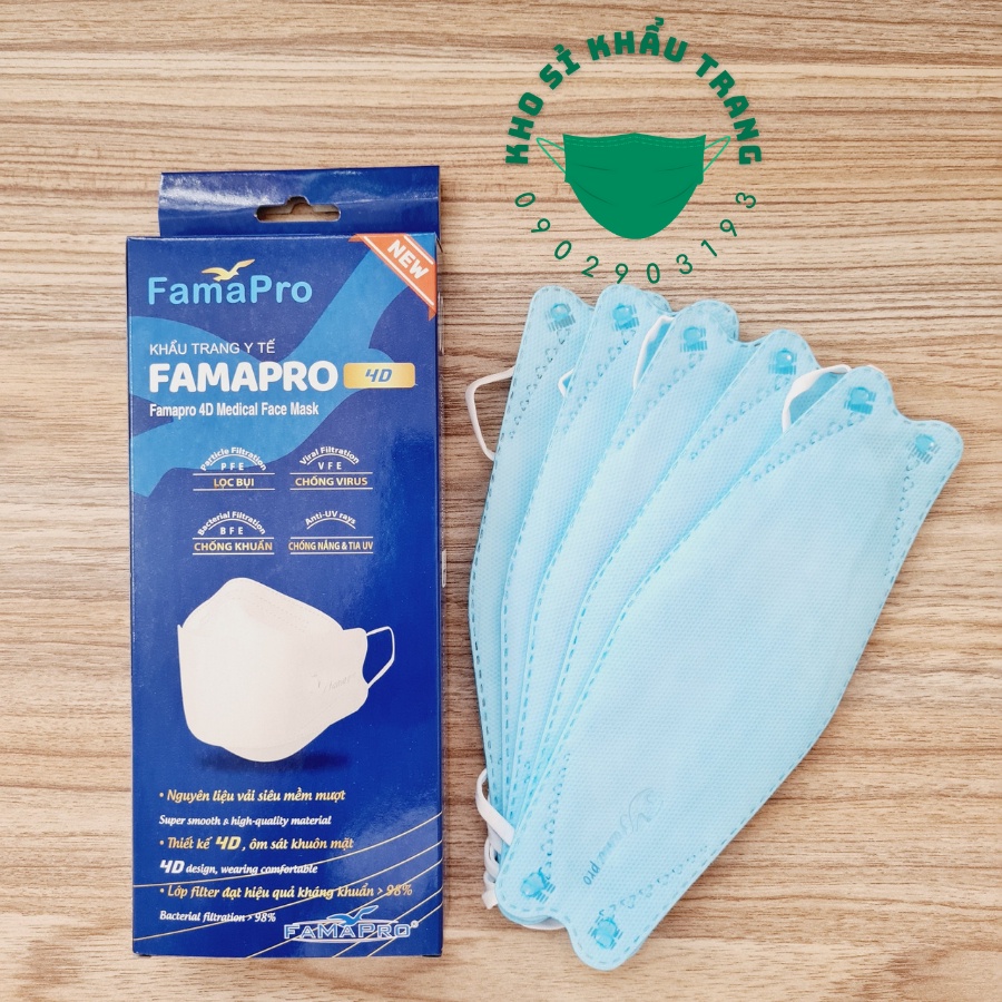 Khẩu trang 4D FAMAPRO 3 lớp kháng khuẩn hộp 10 cái