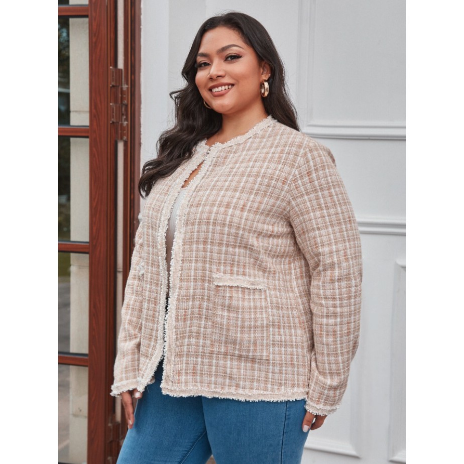 ÁO KHOÁC VẢI TWEED MÀU SÁNG SỌC CARO BIGSIZE TỪ 75-100KG - A106