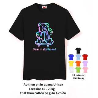 Áo Thun Phản Quang Bear In Skateboard, form rộng freesize - PQ3