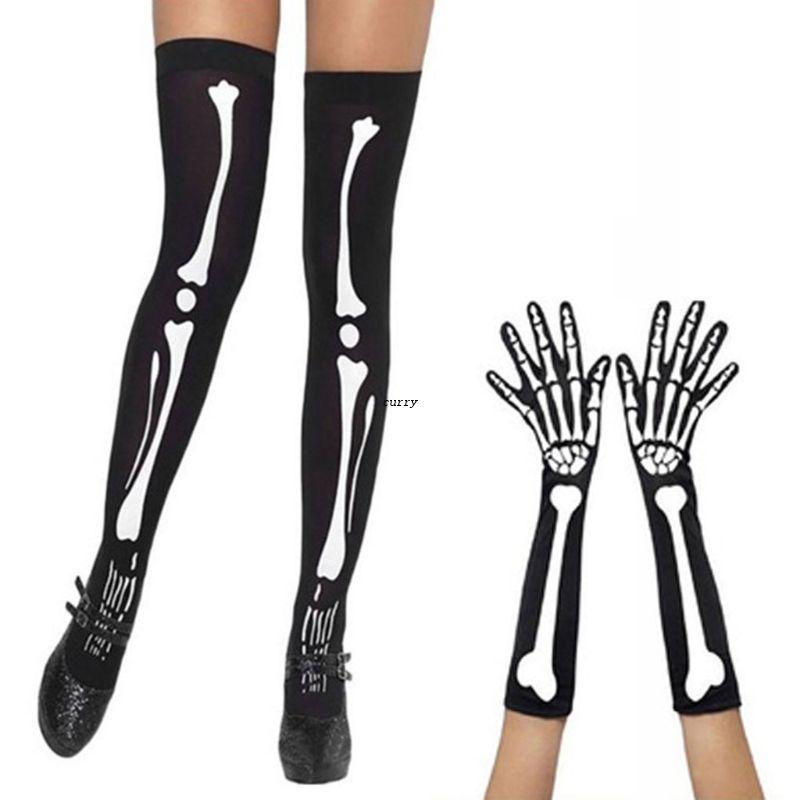 ✿ Tất Cao Ngang Đùi Hình Bộ Xương Hóa Trang Halloween Cho Nữ