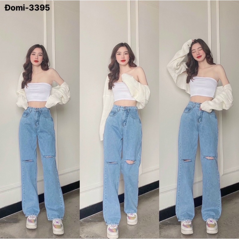 FREESHIP✈️ Quần JEANS NỮ SUÔNG BAGGY VNXK Suông Bigsize Rách Kiểu Ms 3186