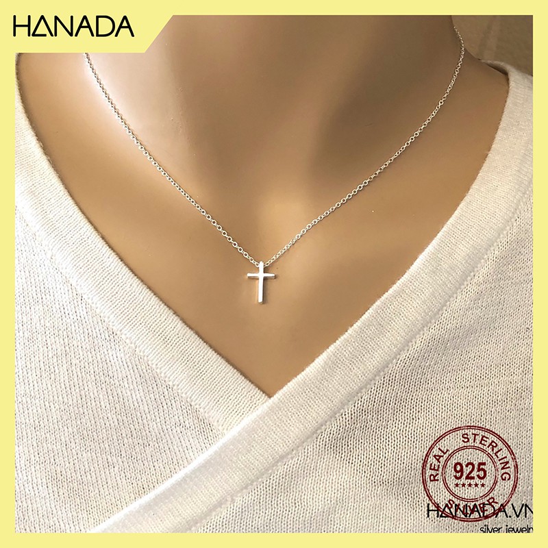 Dây Chuyền Bạc 925 Hanada 0116 Vòng Cổ Thánh Giá Trơn Đá Đơn Giản