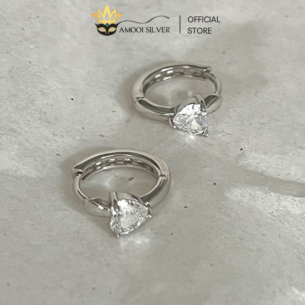 Bông Tai Bạc S925 Khoen Tròn Trái Tim Đường Kính 8mm - Amooi Silver AB119
