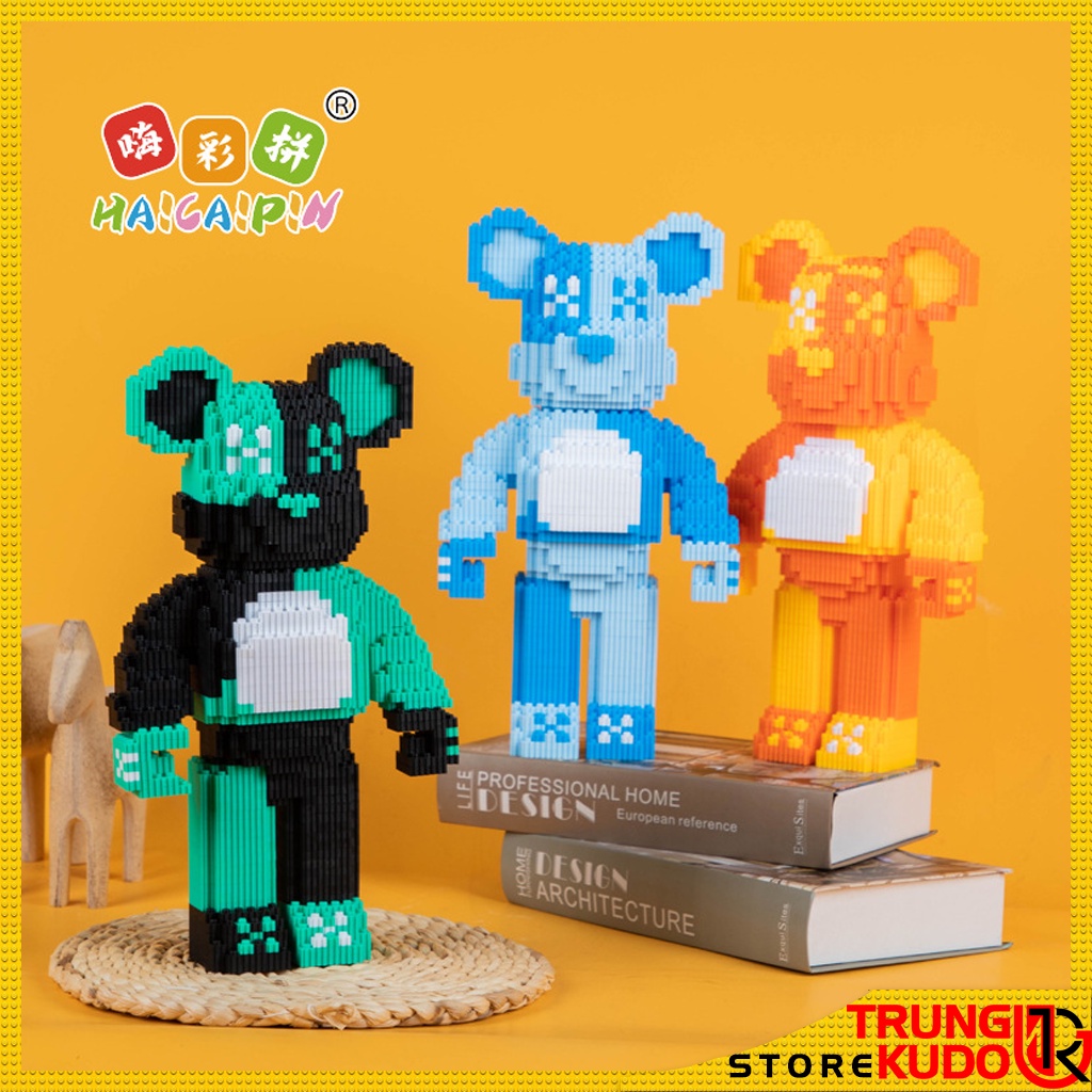 Mô hình Bearbrick lớn hơn 34cm dạng đồ chơi lắp ráp gấu Beabrick làm quà tặng trang trí decor nhà