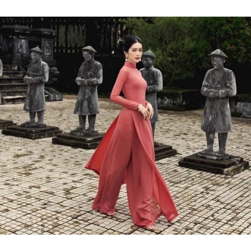 Áo dài trơn cổ cao chất liệu chi phông 4 tà _ ANNA MS78