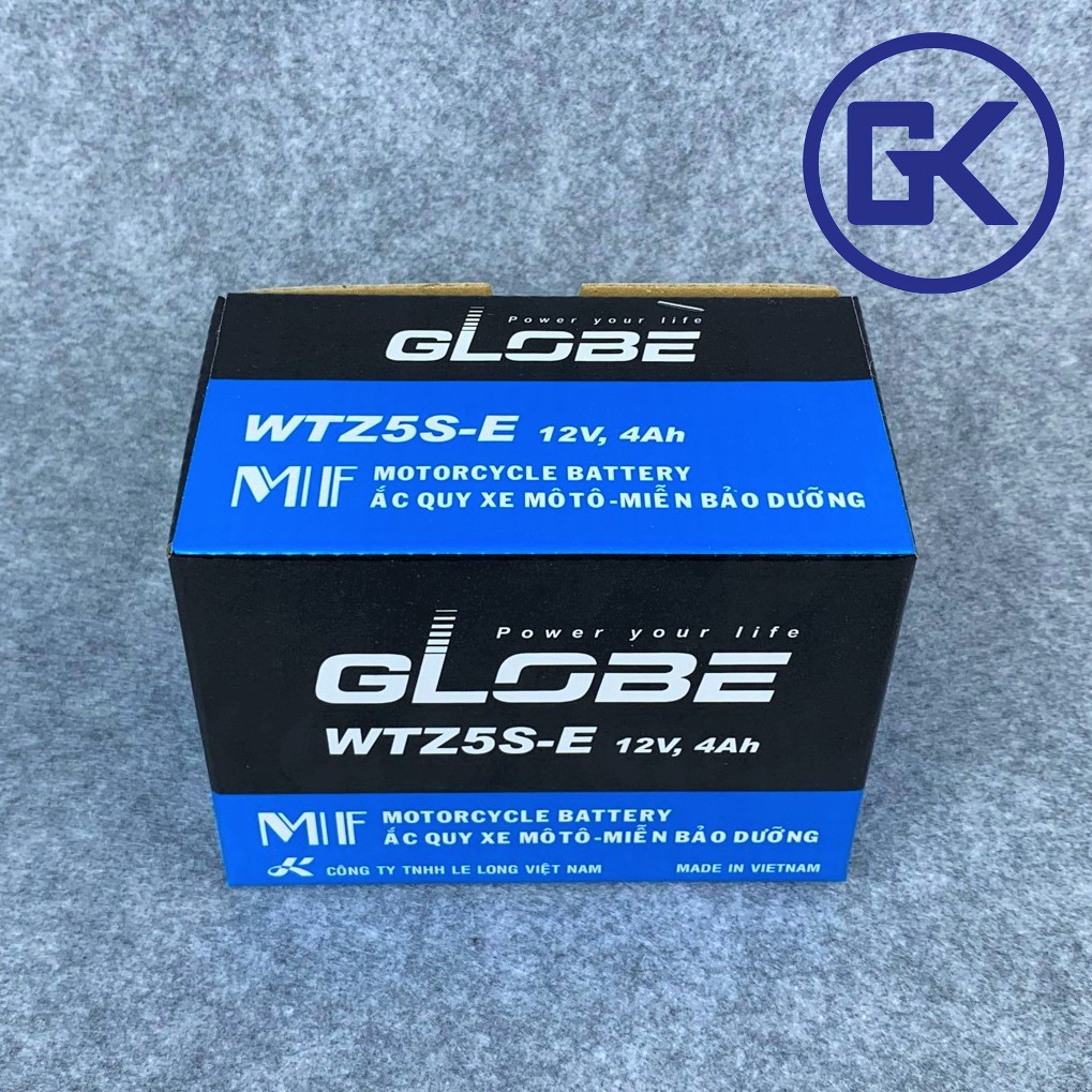 Ắc quy xe máy khô Globe 12V - 4Ah lùn xanh