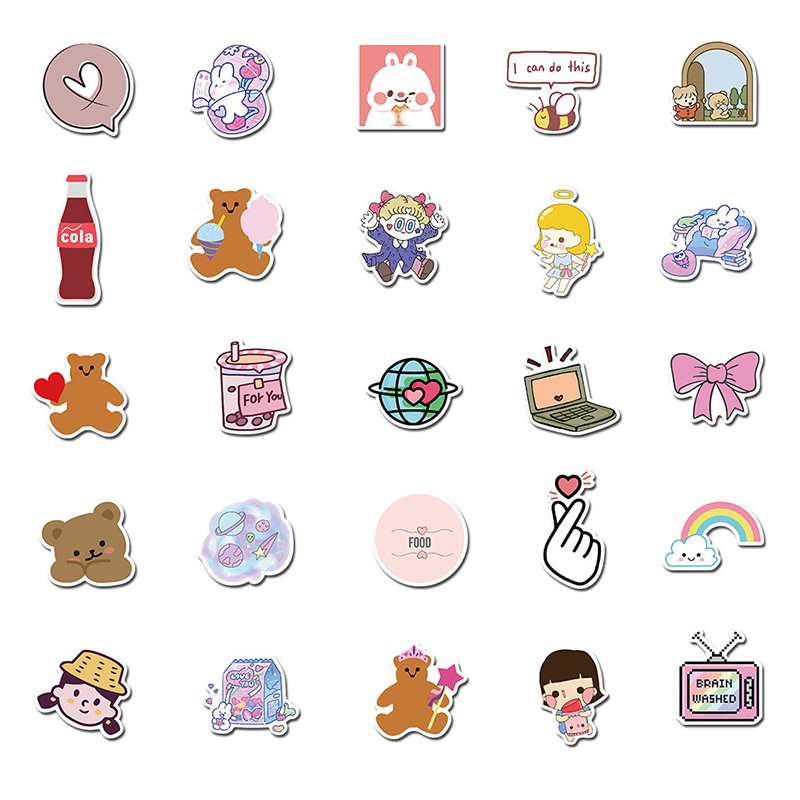 Set 50 nhãn dán họa tiết gấu đáng yêu chống thấm nước để trang trí