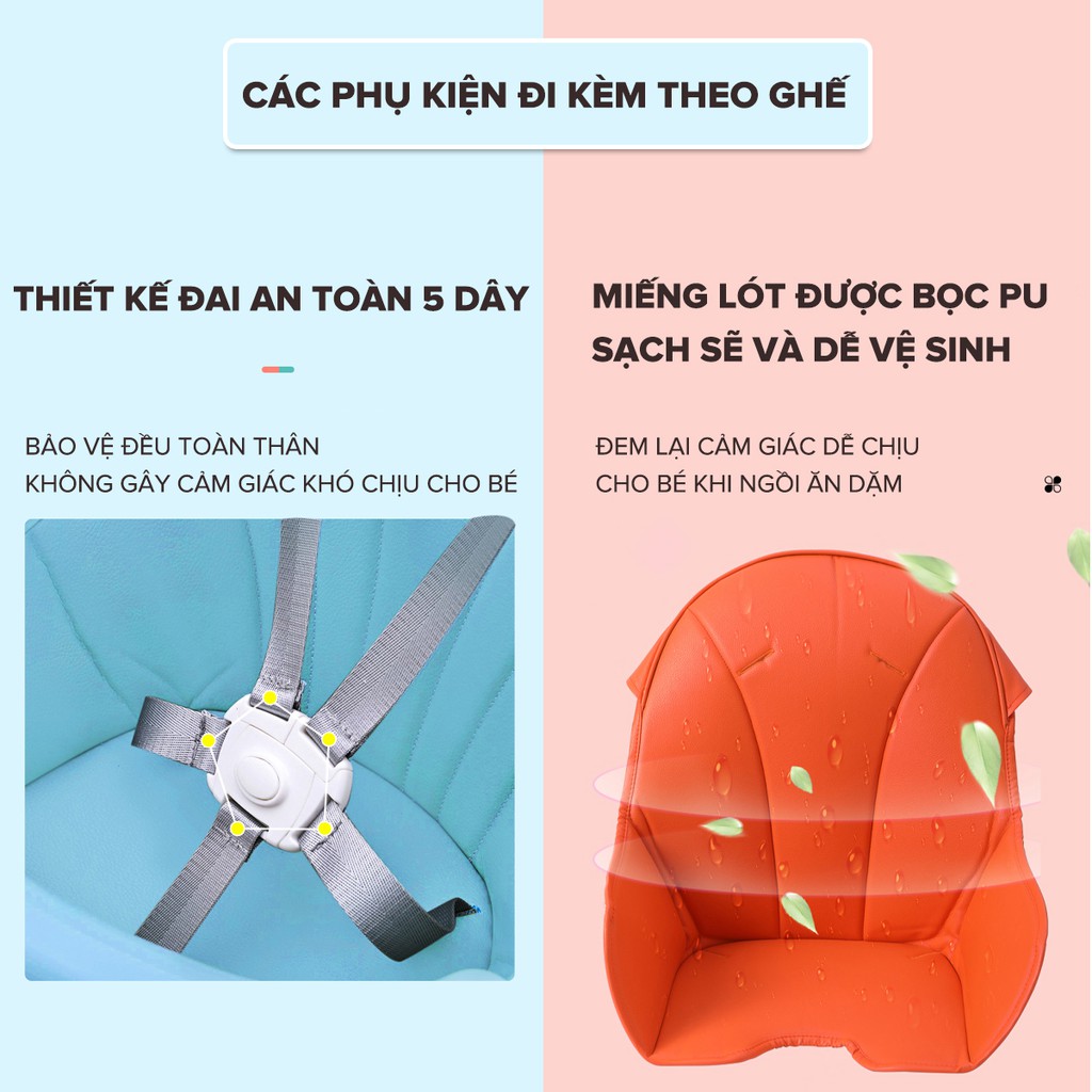 Ghế ăn dặm cho bé U2 babyhop thiết kế chân điều chỉnh độ cao, kèm mặt bàn dành cho bé từ 6 tháng chịu lực tới 70kg