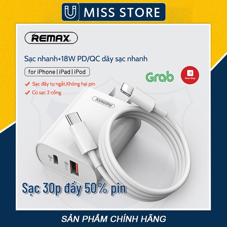Bộ sạc nhanh iPhone Remax RP-U37, 2 cổng USB tích hợp QC3.0 và PD 18W