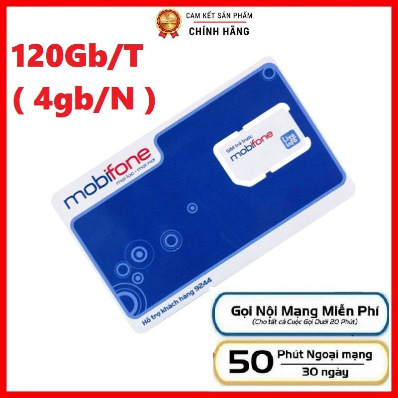 [90k/1 tháng] Sim mobi ưu đãi  GÓI C120N Mobifone nhận 4GB data mỗi ngày, Gọi không giới hạn