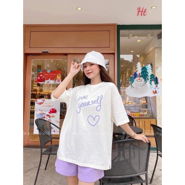 Bộ áo love+quần đùi tím HT11