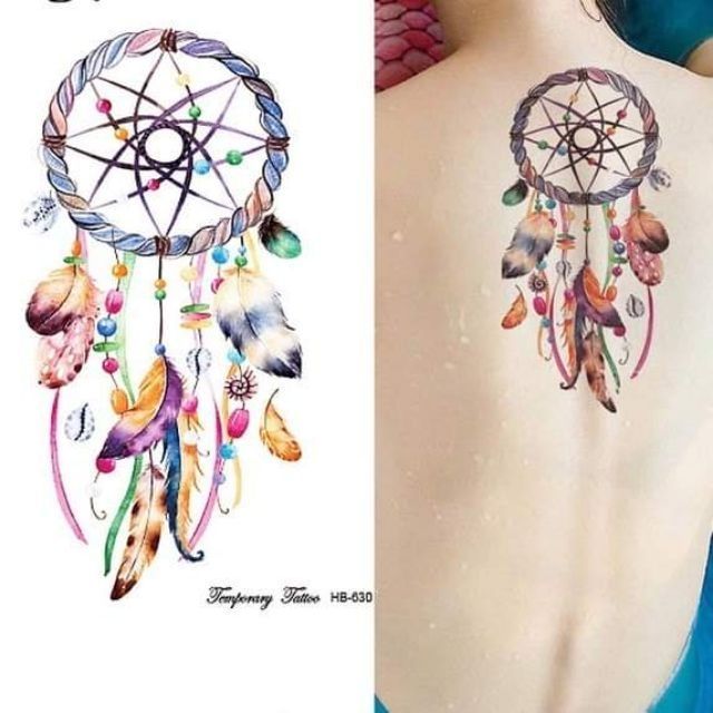 Hình xăm chuông gió dreamcatcher size bắp tay, chân, lưng hb630 15×21cm