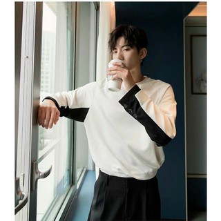 Áo thun tay dài unisex mix 2 màu trắng/đen
