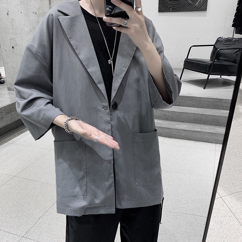 Áo khoác blazer unisex tay lỡ M.RO mùa hè phong cách Hàn Quốc BZZ5 Mrhero màu đen | BigBuy360 - bigbuy360.vn