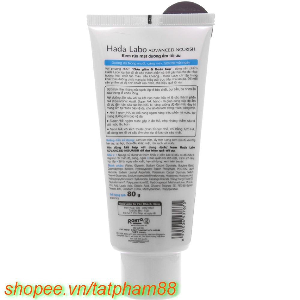 Sữa Rửa Mặt 80g Hada Labo Dưỡng Ẩm Tối Ưu Advanced Nourish Hyaluron Cleanser Chính Hãng.