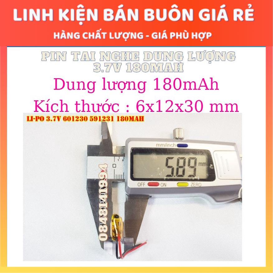 Pin Li-Po 3.7V 180mAh 601230 591231 (Lithium Polymer) cho tai nghe Bluetooth, loa Bluetooth, định vị GPS, máy nghe nhạc