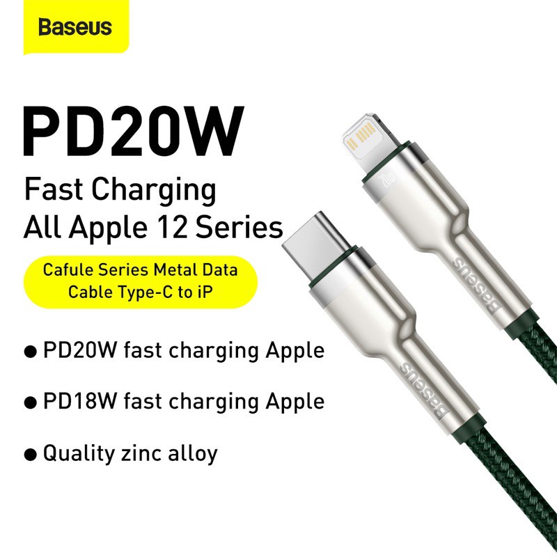 Cáp sạc nhanh Baseus PD20W Metal Data Type-C to dây nylon bện truyền dữ liệu cho IP100CM