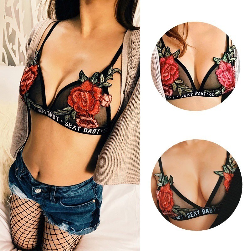 Áo ngực Sexy Girl Flower Black push up Bra Vest Lingerie Embroidery Deep v Wirefree Top | BigBuy360 - bigbuy360.vn