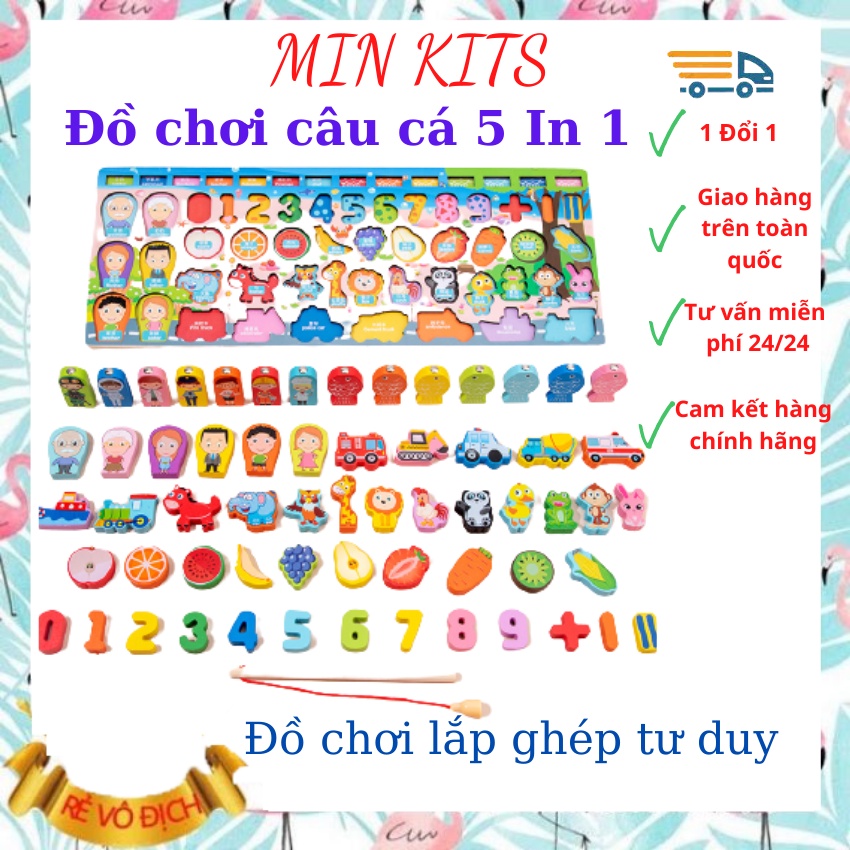 Bộ Đồ Chơi Câu Cá Gỗ Thông Minh Tư Duy Lắp Ghép Xếp Hình Sáng Tạo 63 Chi Tiết Cho Bé từ 2 - 5 Tuổi Bằng MIN_KITS VD01